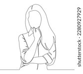 Continuous one single line drawing standing woman thinking icon vector illustration concept