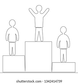 Continuous one single line drawing winner on podium vector illustration concept