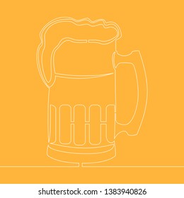 Continuous one single line drawing beer glass icon vector illustration concept