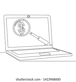 Continuous one single line drawing outbound Internet marketing computer vector illustration concept