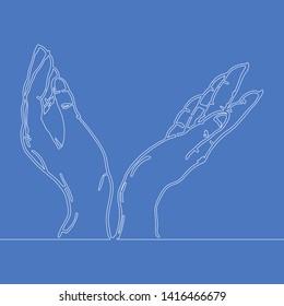 Continuous one single line drawing hands holding something vector illustration concept