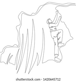 Continuous one single line drawing climber vector illustration climbing concept