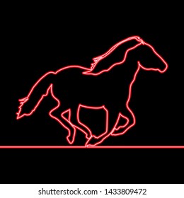 Continuous one single line drawing running Horse icon neon glow vector illustration concept
