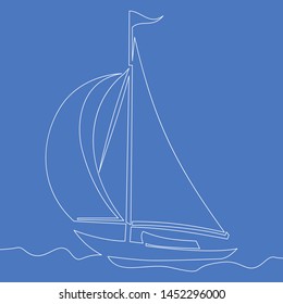 Continuous one single line drawing sailboat icon vector illustration concept