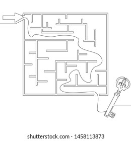 Continuous one single line drawing labyrinth solution vector illustration concept