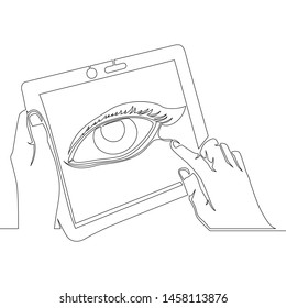 Continuous one single line drawing tablet visualization icon vector illustration concept