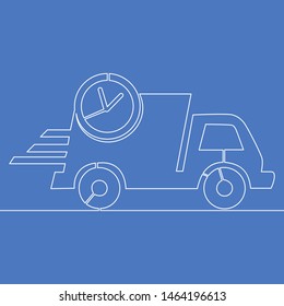 Continuous one single line drawing fast delivery truck icon vector illustration concept