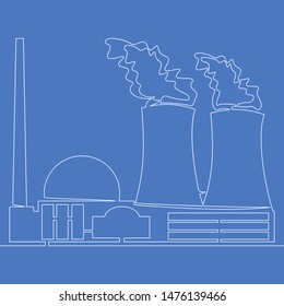 Continuous one single line drawing nuclear power station icon vector illustration concept