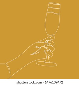 Continuous one single line drawing Hand cheering with glass icon vector illustration concept