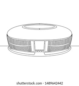 Continuous one single line drawing stadium arena icon vector illustration concept