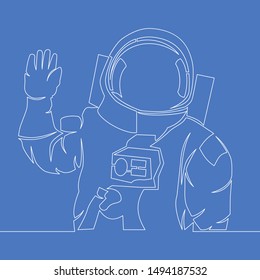 Continuous one single line drawing astronaut greeting icon vector illustration concept