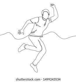Continuous one single line drawing happy man jumping rejoice icon vector illustration concept