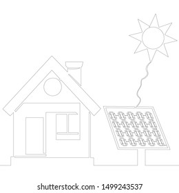 Continuous one single line drawing residential solar panel system icon vector illustration concept