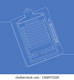 Continuous one single line drawing clipboard checklist icon vector illustration concept