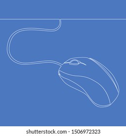 Continuous one single line drawing computer mouse icon vector illustration concept