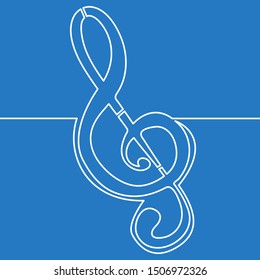 Continuous one single line drawing Treble clef icon vector illustration concept