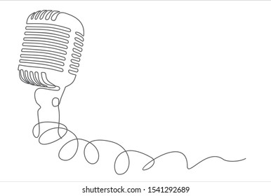 Continuous one single line drawing Retro microphone logo icon vector illustration concept