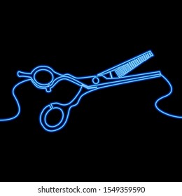 Continuous one single line drawing Scissors neon glow vector illustration concept