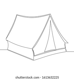 Continuous one single line drawing tent icon vector illustration concept