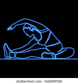 Continuous one single line drawing Woman Stretching Her Body icon neon glow vector illustration concept