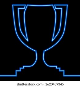 Continuous one single line drawing Award cup Winner Trophy icon neon glow vector illustration concept