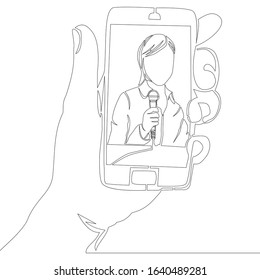 Continuous one single line drawing news presente smartphone icon vector illustration concept