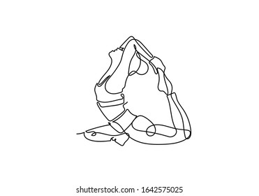 Continuous one or single line drawing. Woman doing exercise in yoga isolated on white background.,  Illustration