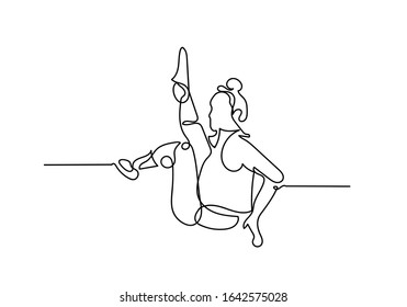 Continuous one or single line drawing. Woman doing exercise in yoga isolated on white background.,  Illustration