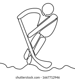 Continuous one single line drawing Ice hockey Player icon vector illustration concept