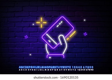 Continuous one single line drawing Phone with message icon neon glow vector illustration concept