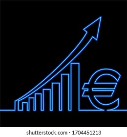 Dibujo continuo de una sola línea Concepto de ilustración de neon glow vectorial del gráfico de beneficios de la subida del euro