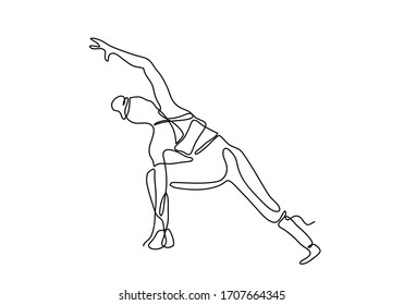 Continuous one or single line drawing. Woman doing exercise in yoga isolated on white background., 