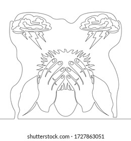 Continuous one single line drawing man in deep depression stressful situations icon vector illustration concept