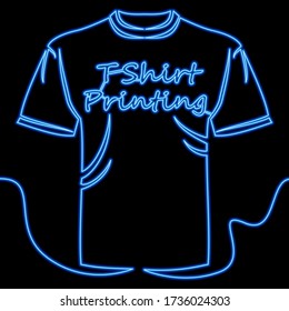 Continuous one single line drawing T-shirt printing blue icon neon glow vector illustration concept