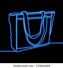 Continuous one single line drawing sale Shopping bag icon neon glow vector illustration concept