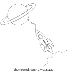 Continuous One Single Line Drawing Spacecraft Conquest Of Space Rocket Icon Vector Illustration Concept