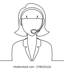 Continuous one single line drawing telemarketing agent operator with headsets Call center icon vector illustration concept