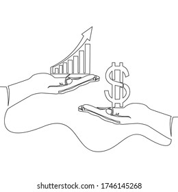 Continuous One Single Line Drawing Business Financial Deals Trade Graph Icon Vector Illustration Concept