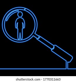 Dibujo continuo de una sola línea Buscar personas icono azul neón iluminar el concepto de ilustración vectorial