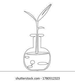 Continuous one single line drawing plant in a flask biotechnology icon vector illustration concept