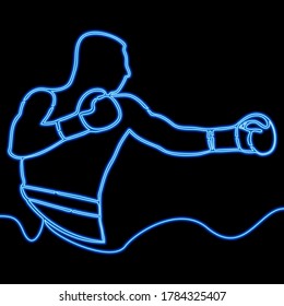 Continuous one single line drawing Boxer athlete hitting sport icon neon glow vector illustration concept