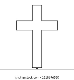 Continuous one single line drawing Cross latin Christianity icon vector illustration concept