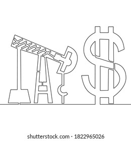 Continuous one single line drawing Oil pump with dollar Oil industry icon vector illustration concept