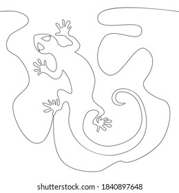 Continuous one single line drawing lizard reptile icon vector illustration concept