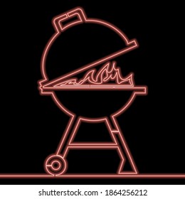 Continuous one single line drawing Kettle barbecue grill icon neon glow vector illustration concept