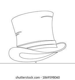 Continuous one single line drawing Top Hat cylinder icon vector illustration concept
