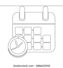 Continuous one single line drawing office clock with calendar planner icon vector illustration concept