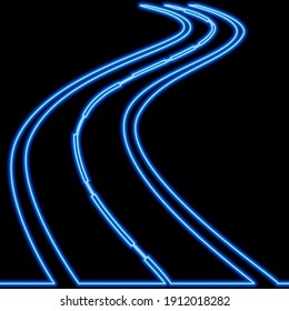 Continuous one single line drawing wave road icon neon glow vector illustration concept