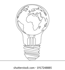 Continuous one single line drawing World map globe inside the lamp icon vector illustration concept