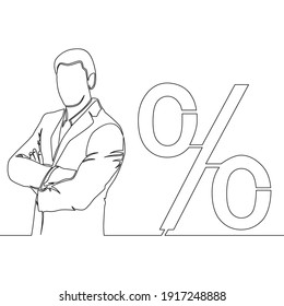 Concepto continuo de un empresario de dibujo de una sola línea y de ilustración de un vector de tasas de interés